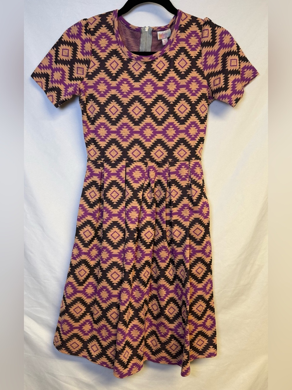 LuLaRoe Purple Black Tan Geometric Midi Dress